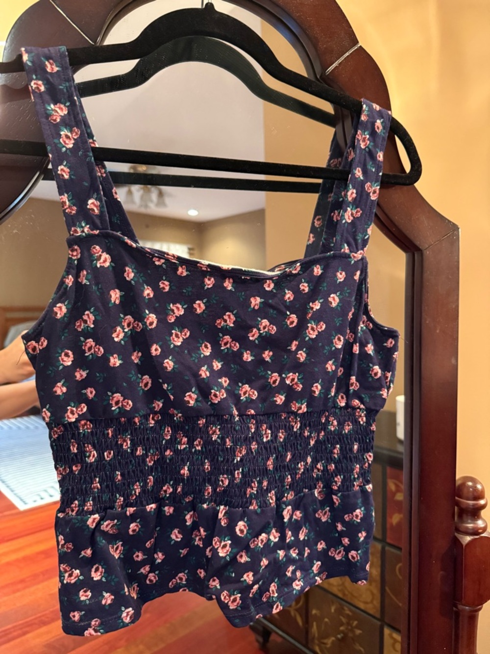 Express Navy Floral Smocked Tank